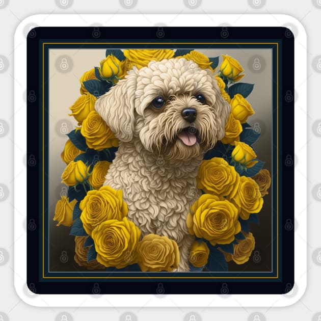 Maltipoo yellow roses 2 Sticker by xlhombat